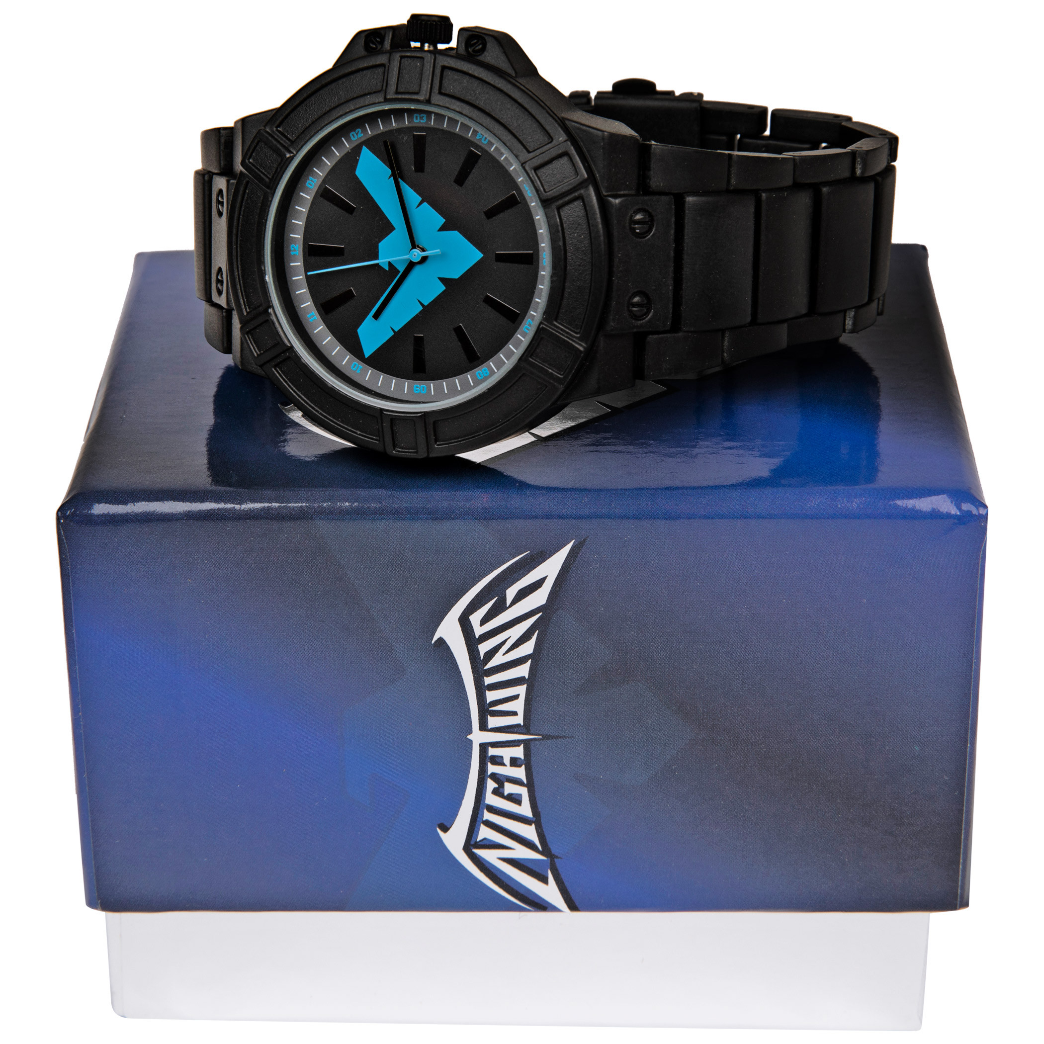 DC Comics Nightwing Classic Symbol Watch Face with Black Metal Band